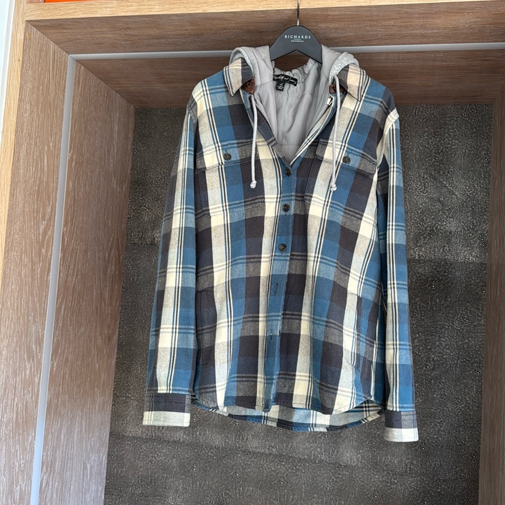 Elizabeth and James plaid Jacket with zip out lined hoodie vest